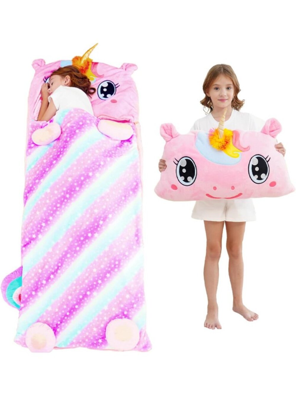 Cozy Kids Sleeping Bag with Pillow - Plush Nap Mat for Travel & Sleepovers 3-12Y